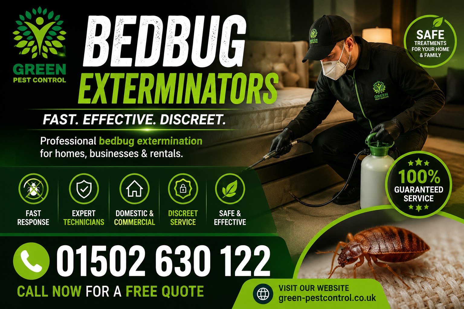 Green Pest Control — Bed Bug Exterminators, fast effective discreet treatment